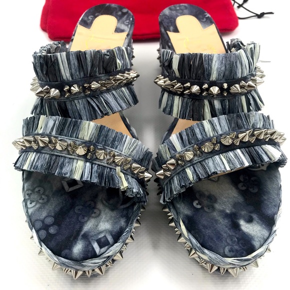 Christian Louboutin Shoes - Christian Louboutin Spiked Denim Espadrille Mules
